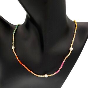 Anni Lu Beaded Pearl Nomad Necklace Rainbow Pride Feminine Delicate Boho
